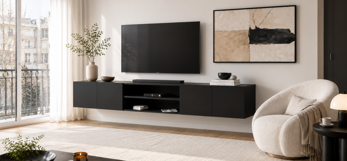 TV-Hängeboard in schwarz